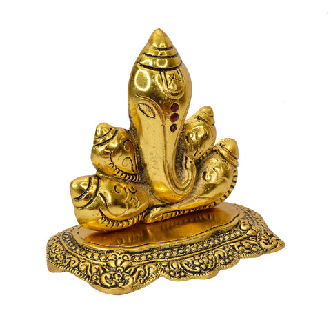 Handcrafted Gillette Metal Golden Ganesha Shank Decorative Showpiece