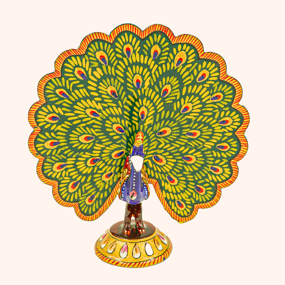 Handcrafted Dancing Peacock Enamel Painting Decorative Showpiece