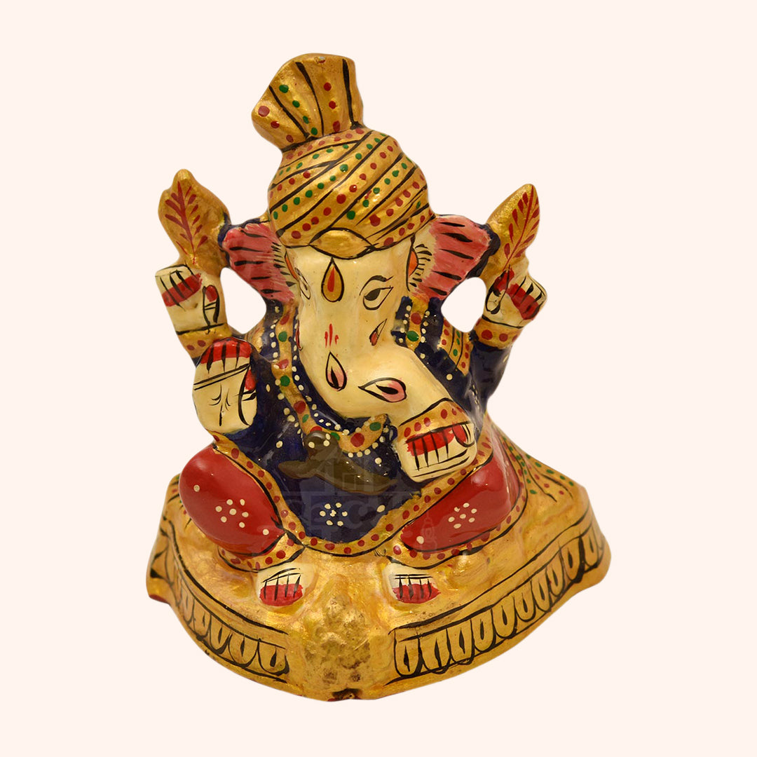 Handcrafted Meenakari Work Metal Ganesha Enamel Statue Decorative Showpiece