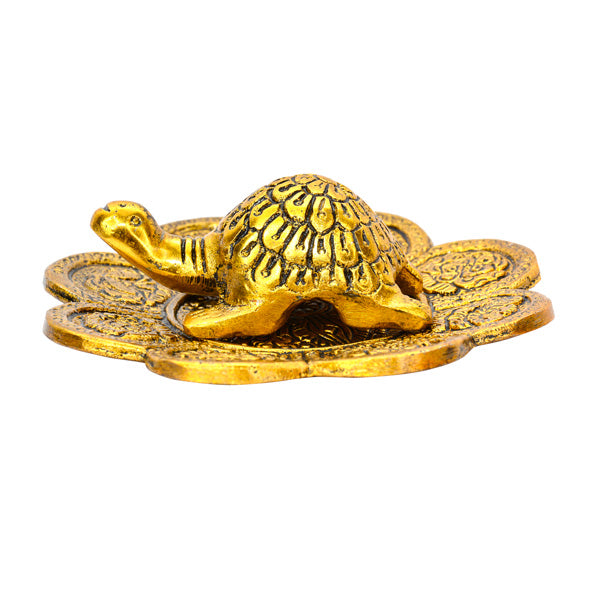 Feng Shui Gillette Metal Turtle with Plate Showpiece