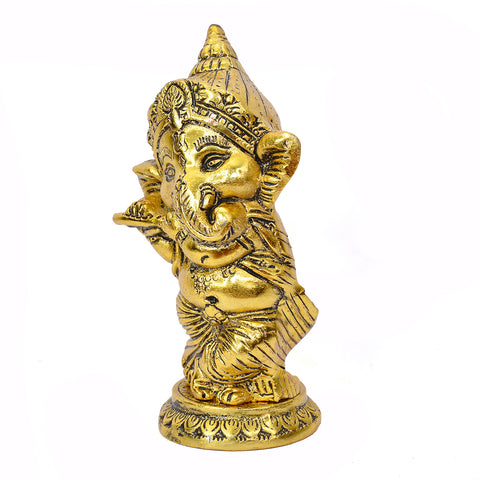 Gillette Metal Ganesha Idol Playing Flute Decorative Showpiece