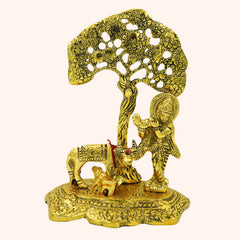 Beautiful Krishna with Cow and Kadam Tree Murti Gillette Sculpture