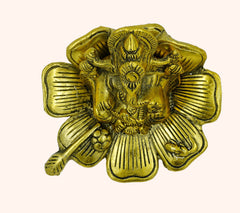Lord Ganesha on Flower Idol Gold Plated Gillette metal Decorative Showpiece and Return Gift
