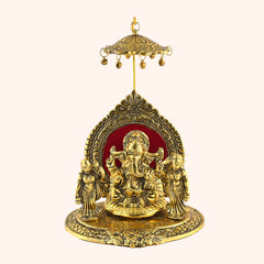 Handicraft Gillette Golden Metal Lord Ganesha Riddhi Siddhi Idol Statue Showpiece