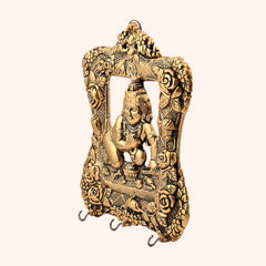 Lord Krishna Golden Metal Wall Hanging Keyholder Decorative Showpiece