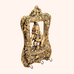 Lord Krishna Golden Metal Wall Hanging Keyholder Decorative Showpiece