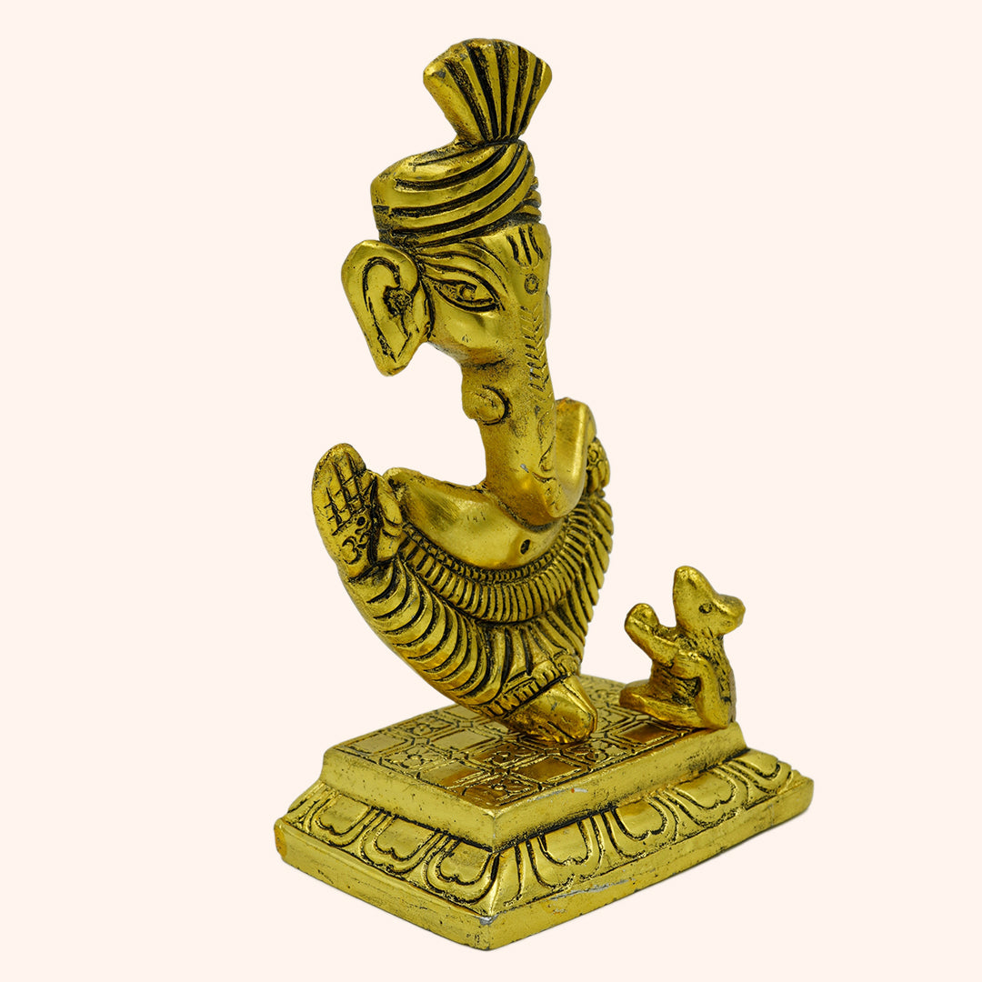 Handicraft Lord Ganesha Idol Golden Gillette Murti for Decoration in Home Temple