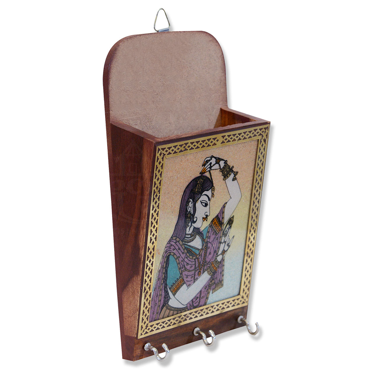 Multipurpose Traditional Rajasthani Painting Wooden Letterhead and Key Holder