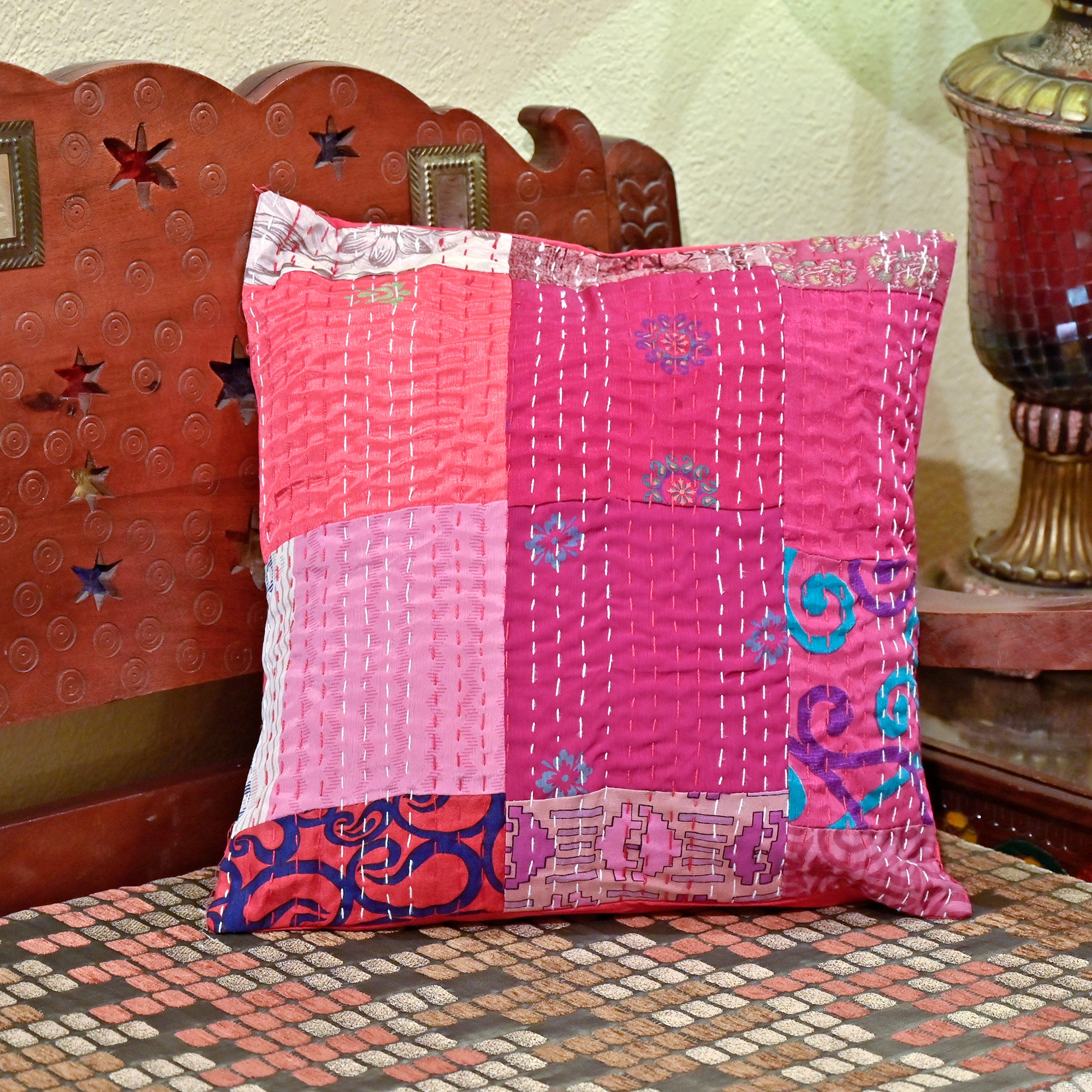 Patchwork Printed Rajasthani Decor Cushion Cover set of five