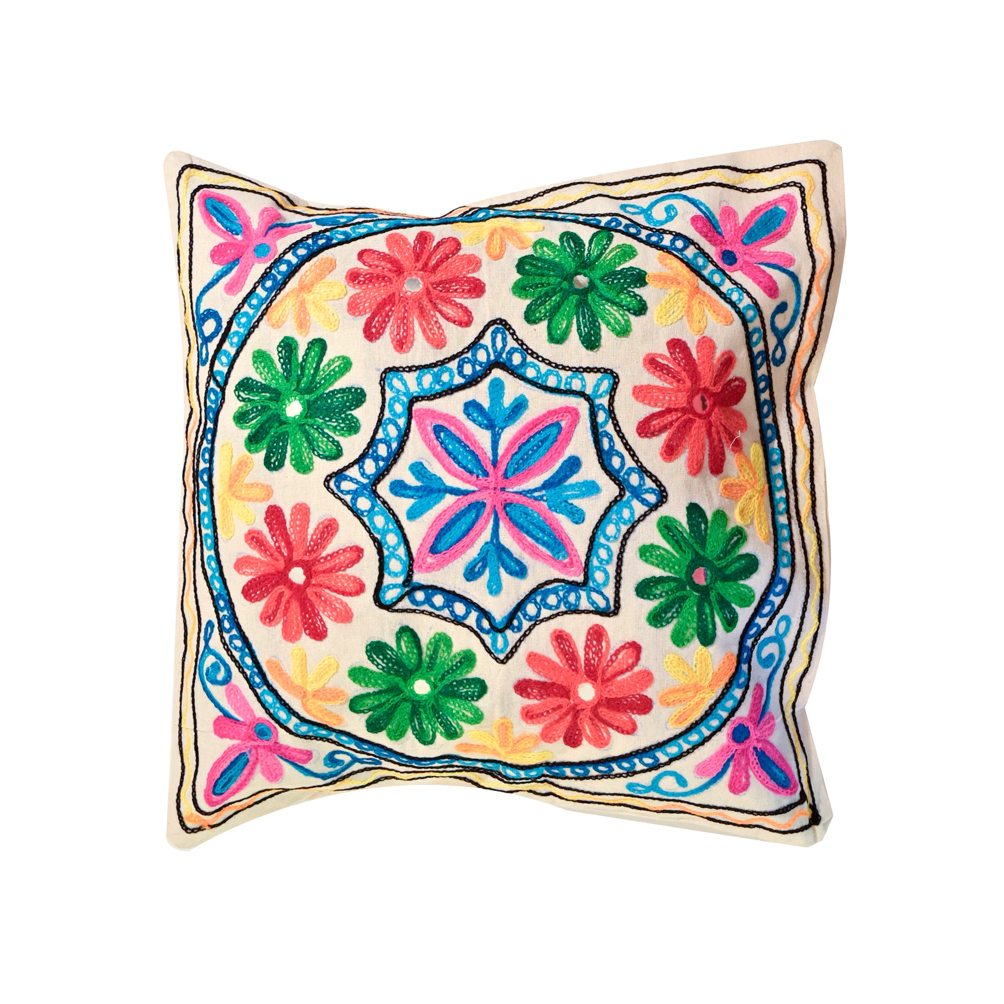 Rajasthani Embroidered Multicolor Cotton Cushion Cover set of five