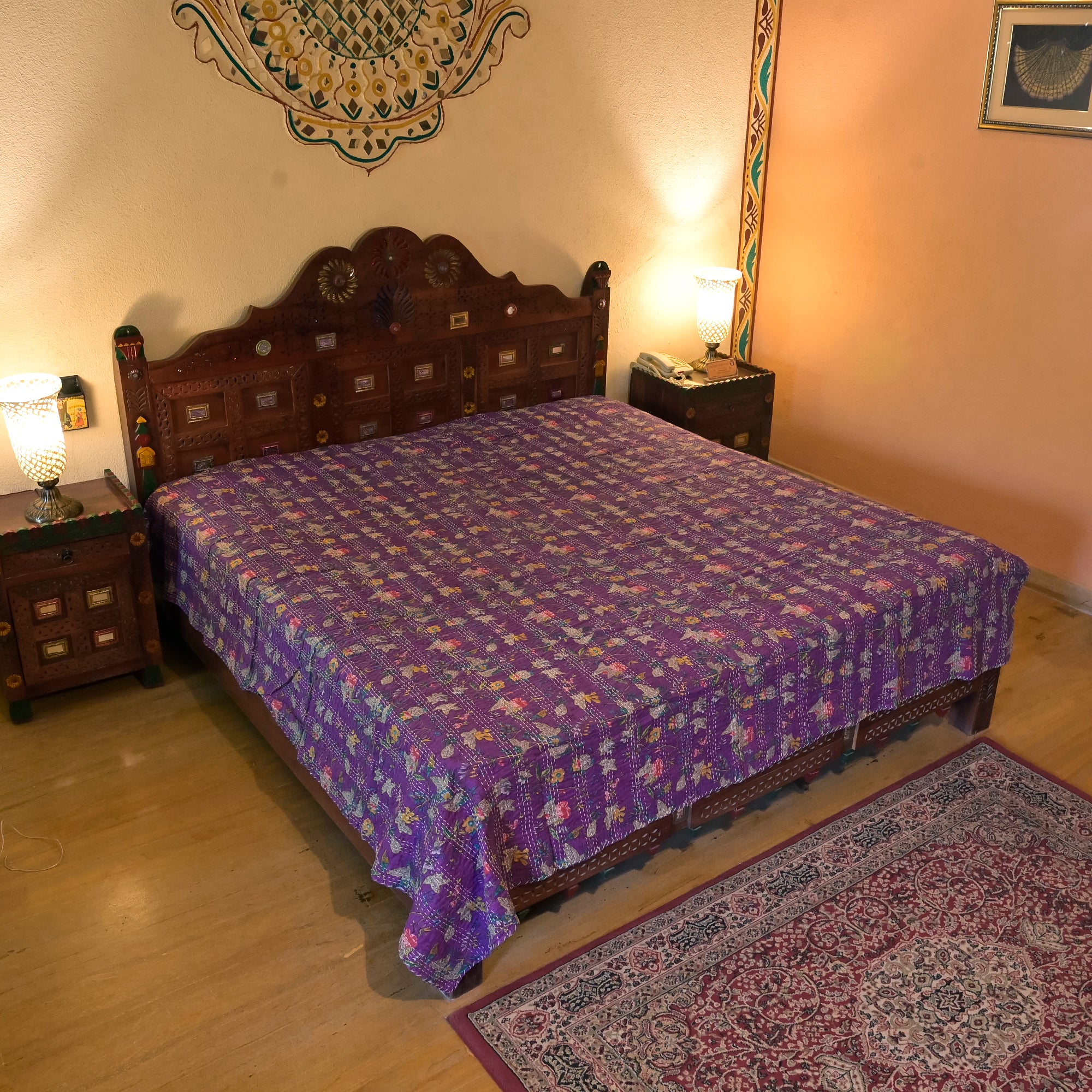 Traditional Cotton Rajasthani Kantha Work Bedsheet