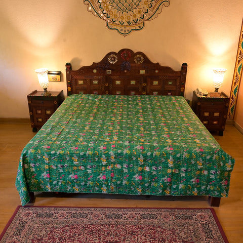 Bohemian Cotton Bedspread Kantha Work Bedsheet