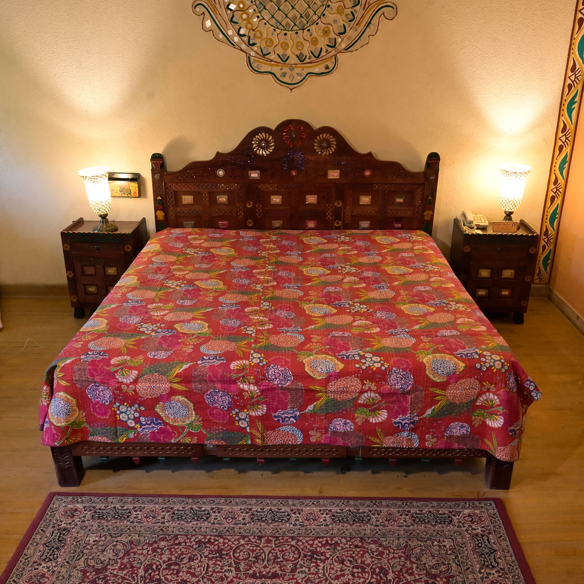Jaipuri Kantha Artwork Quilt Bed Cover Bedsheet