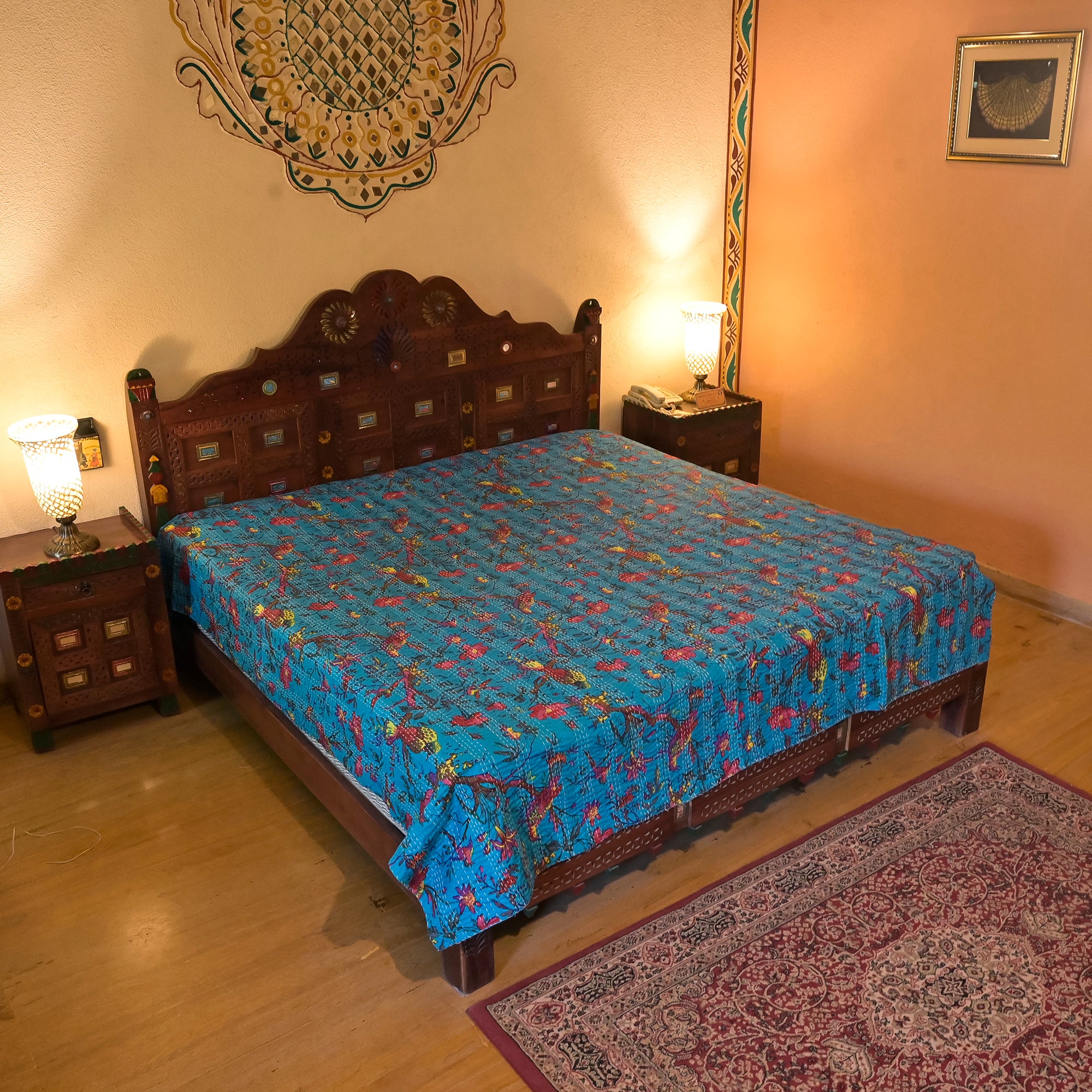Jaipuri Kantha Artwork Bohemian Bedding Cotton Bedsheet