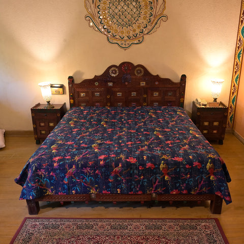 Jaipuri Kantha Work Bohemian Bedding Bedsheet