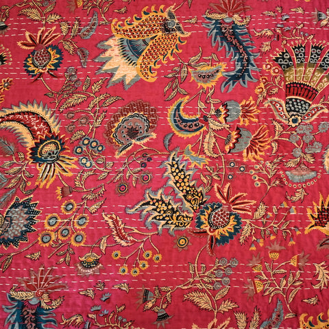 Blooming Kantha Artwork Cotton Bedsheet