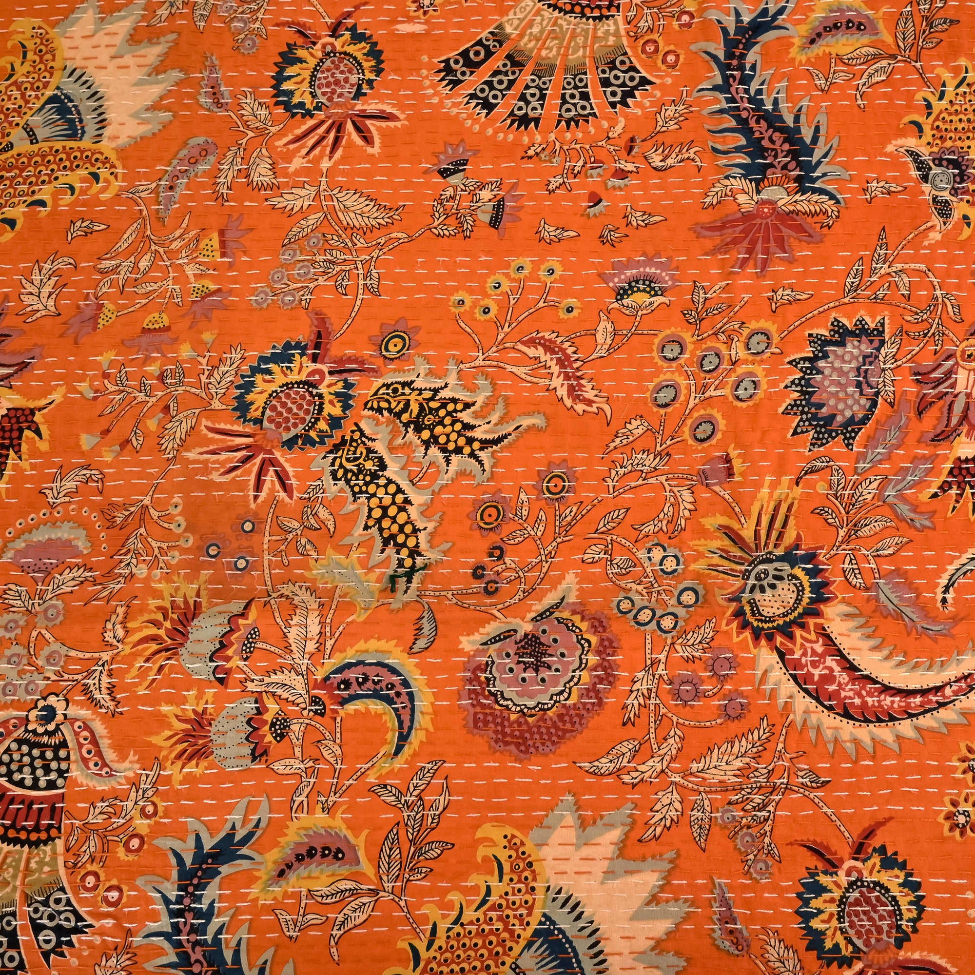 Blooming Kantha Artwork Bohemian Cotton Bedsheet