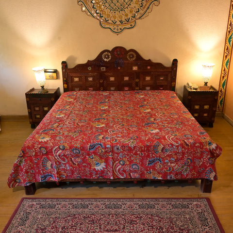 Blooming Kantha Atwork Bedspread Cotton Bedsheet