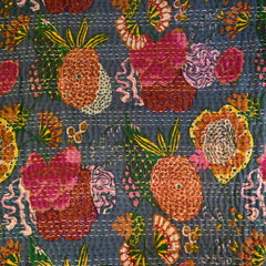 Botanical Kantha Artwork Quilt Bedspead Cotton Bedsheet