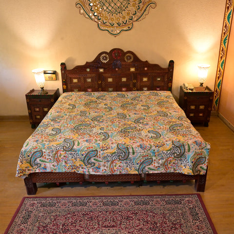Traditional Cotton Kantha Work Bedsheet