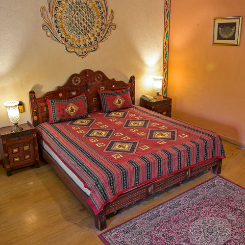 Red Jaipuri Printed Cotton Bedsheet