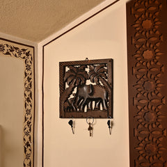 Handmade Wooden Elephant Paradise Key Holder Wall Hanging Home Decor