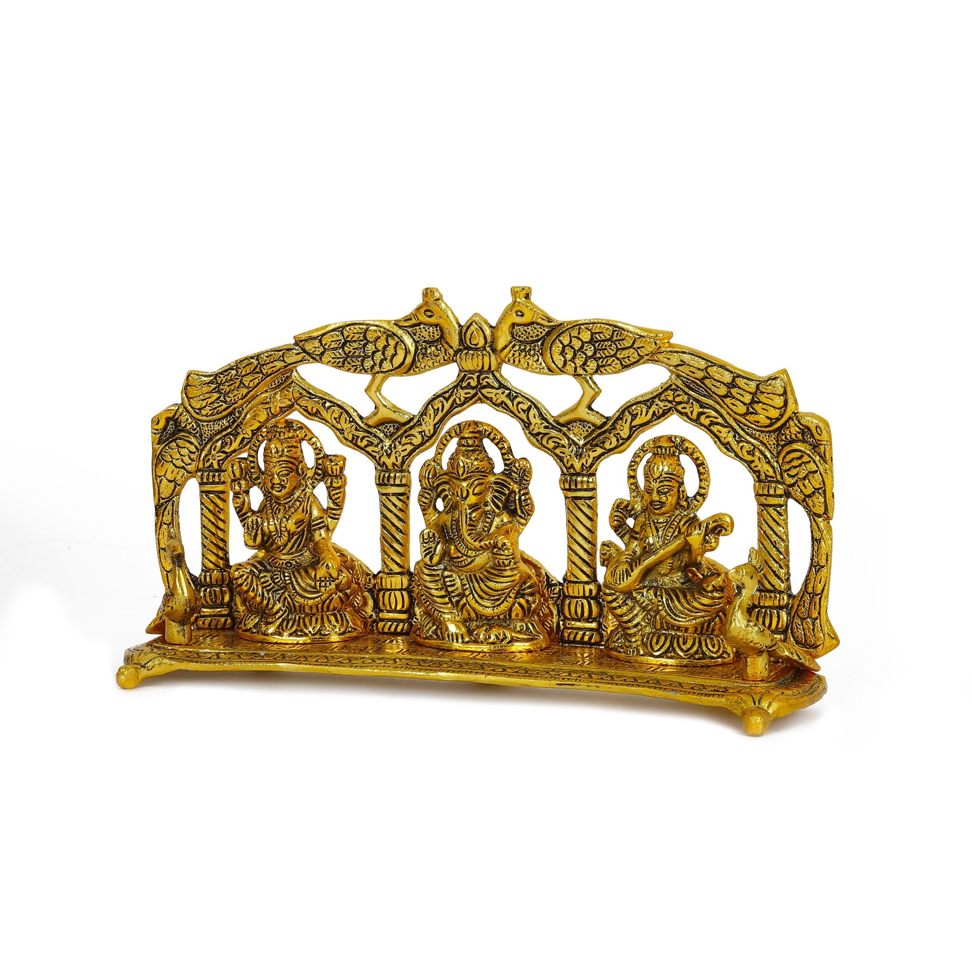 Laxmi Ganesha Saraswati Idol Gold Decorative Showpiece