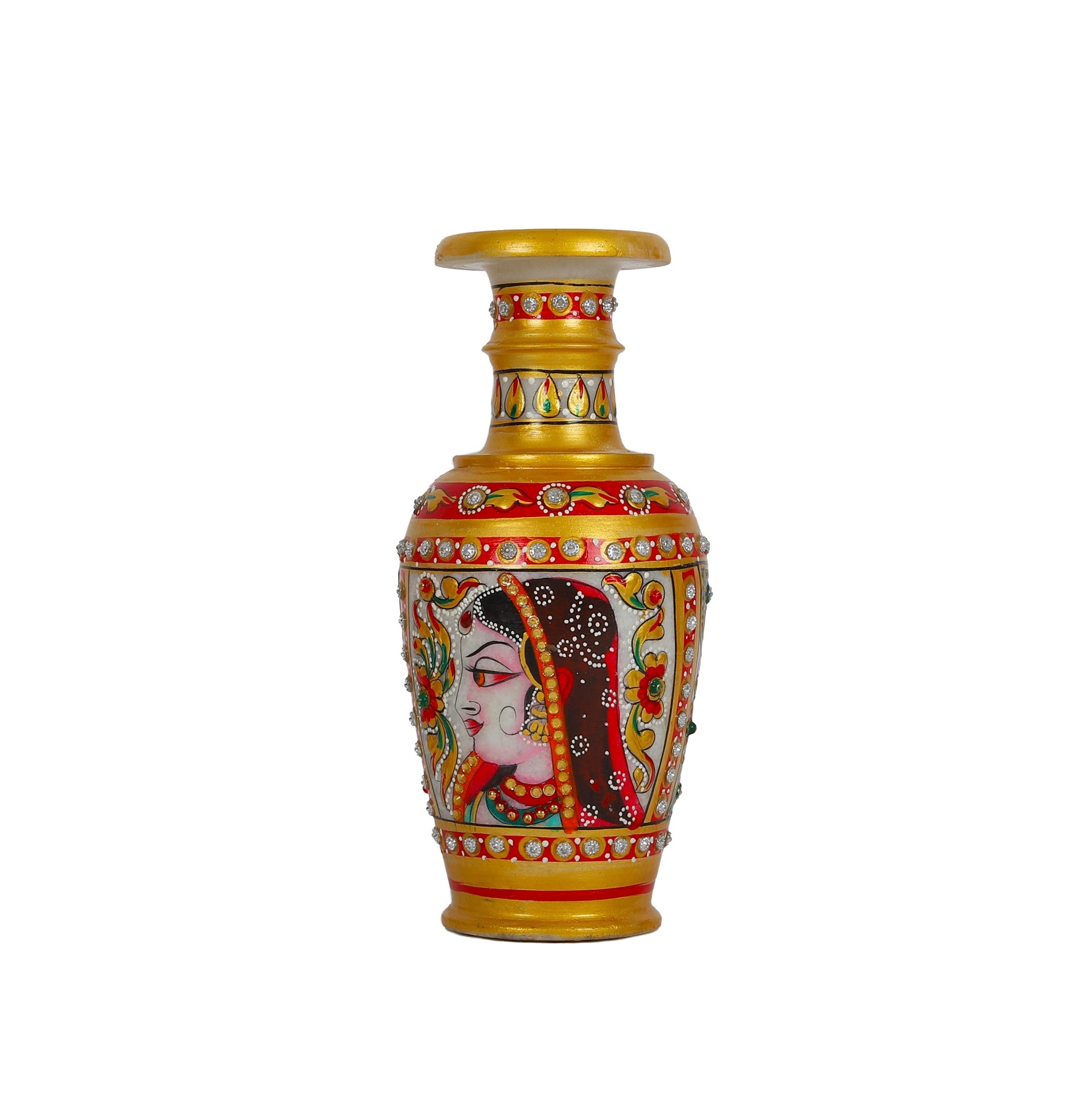 Multicolor Floral Painting Meenakari Work Handicraft White Rajasthani Marble Flower Vase Home Decor