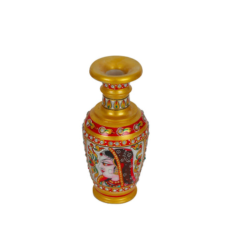 Multicolor Floral Painting Meenakari Work Handicraft White Rajasthani Marble Flower Vase Home Decor