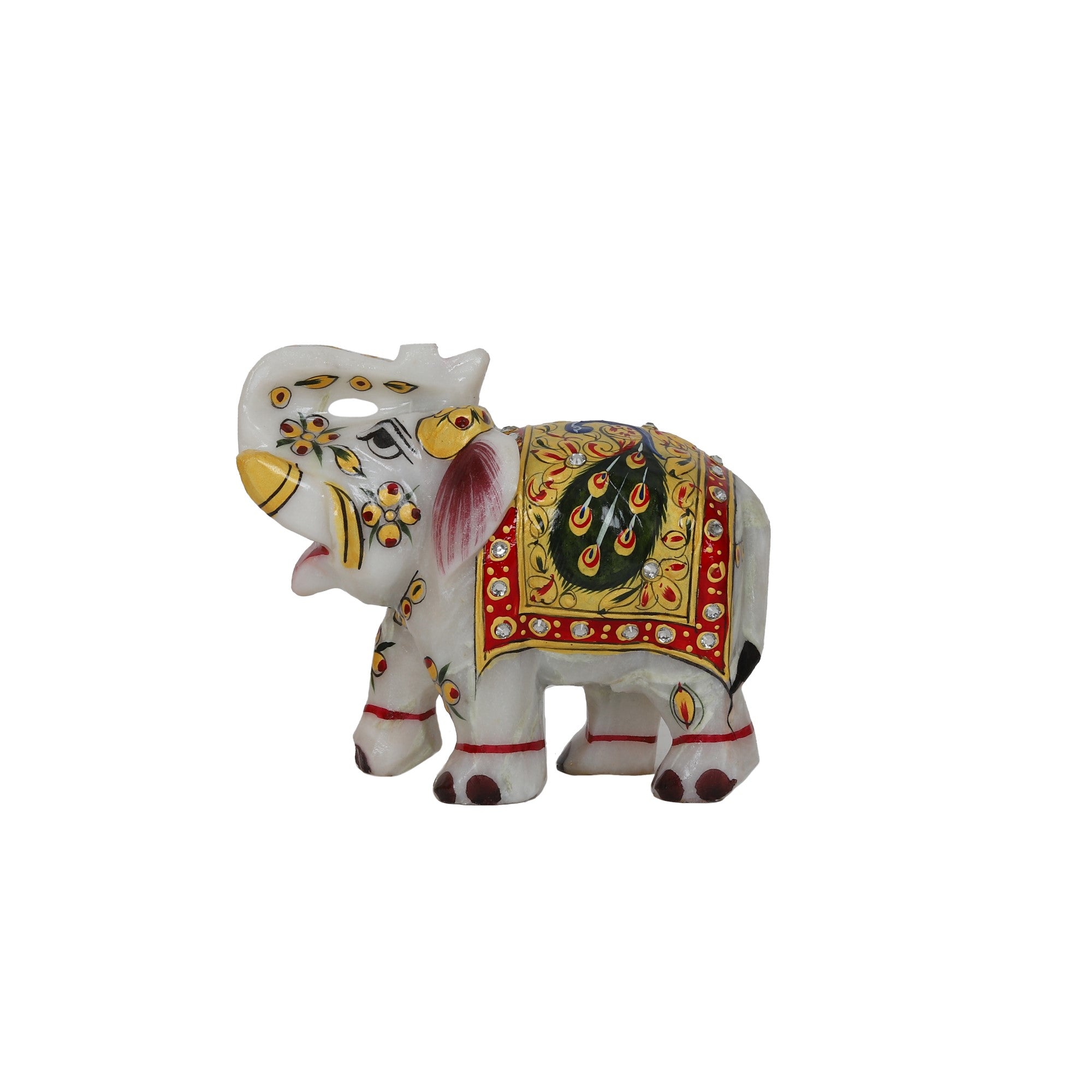 Handmade Small White Rajasthani Marble Stone Royal Elephant Decorative Showpiece