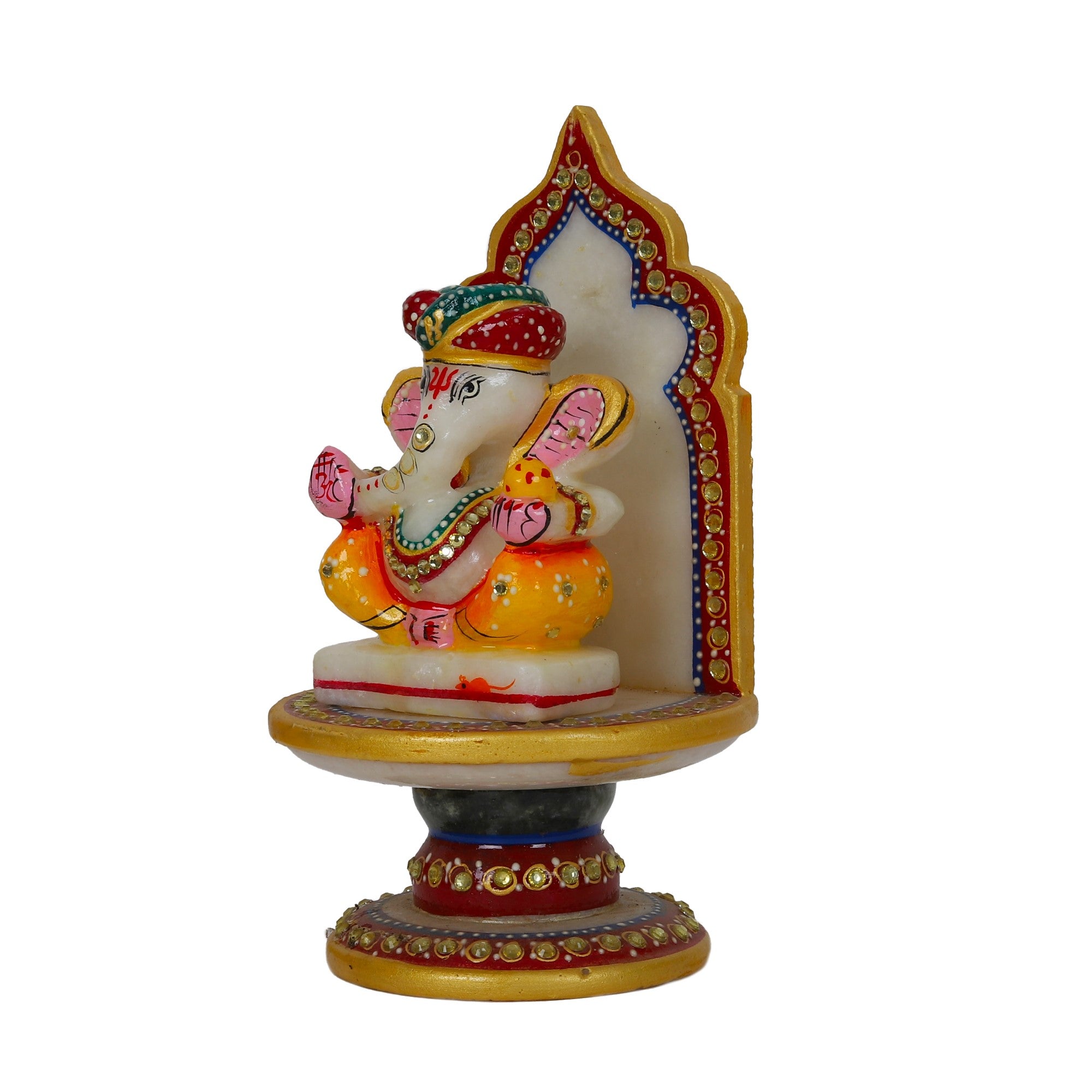 Handcrafted White Marble Stone Lord Ganesha Idol with Singhasan for Pooja Decorative Showpiece
