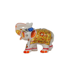 Handmade Medium White Rajasthani Marble Stone Royal Elephant Decorative Showpiece