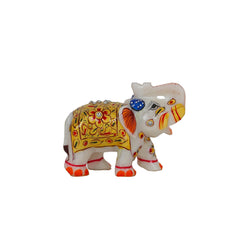 Handmade Medium White Rajasthani Marble Stone Royal Elephant Decorative Showpiece
