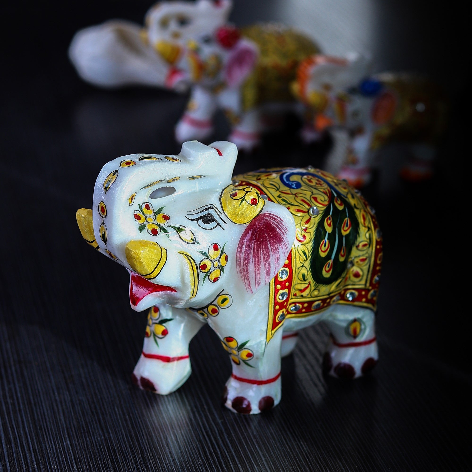 Handmade Small White Rajasthani Marble Stone Royal Elephant Decorative Showpiece