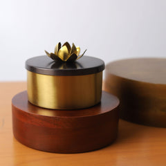 Antique Brass Lotus Storage Box (Small)