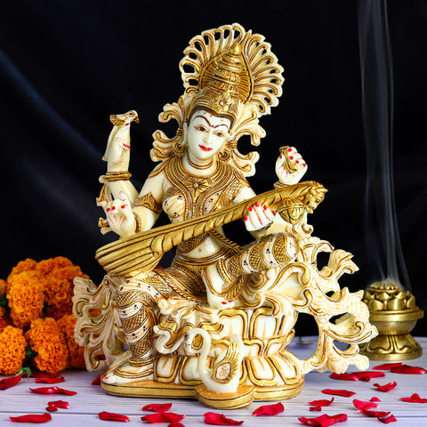 Saraswati Ma playing Veena Statue