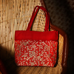 Traditional Kashida-Embroidered Silk-Velvet Handbag