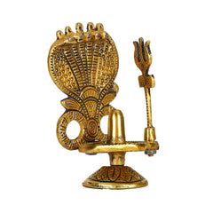 Metal Shivling with Sheshnaag and Trishul Statue