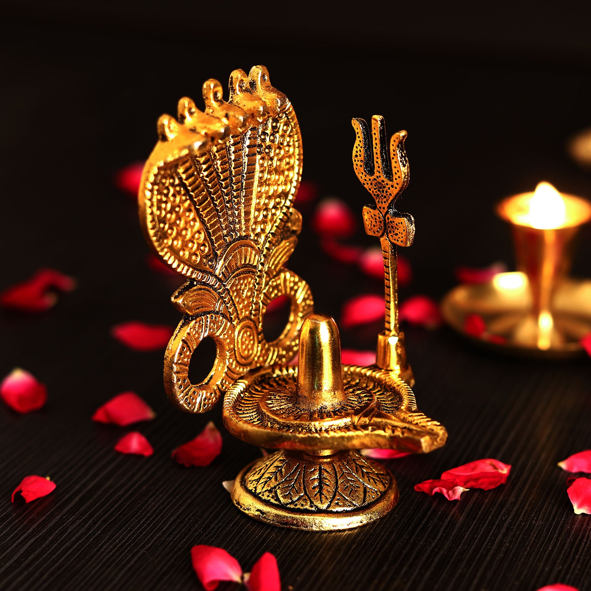 Metal Shivling with Sheshnaag and Trishul Statue