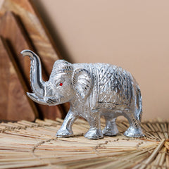 Handcrafted Rajasthani Running Elephant White Metal Decorative Showpiece