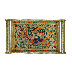 Peacock-Designed Meenakari Work Serving Tray with 6 Matching Glasses