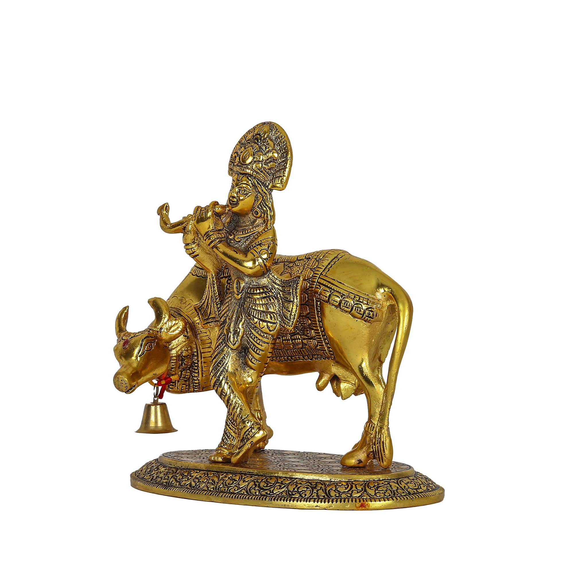 Lord Krishna with Cow Metal Statue