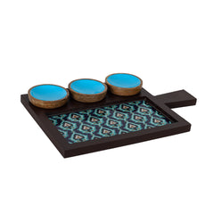 Aqua Damask Platter with 3 Bowls