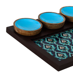 Aqua Damask Platter with 3 Bowls