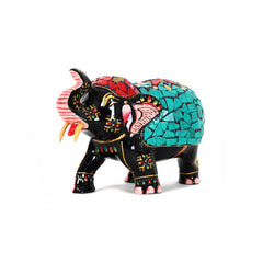 Turquoise Wooden Elephant Statue (Large)