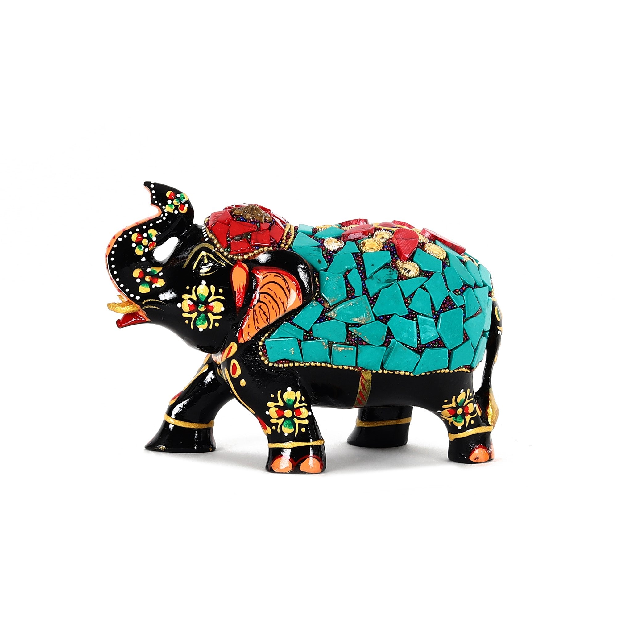 Turquoise Wooden Elephant Statue (Small)