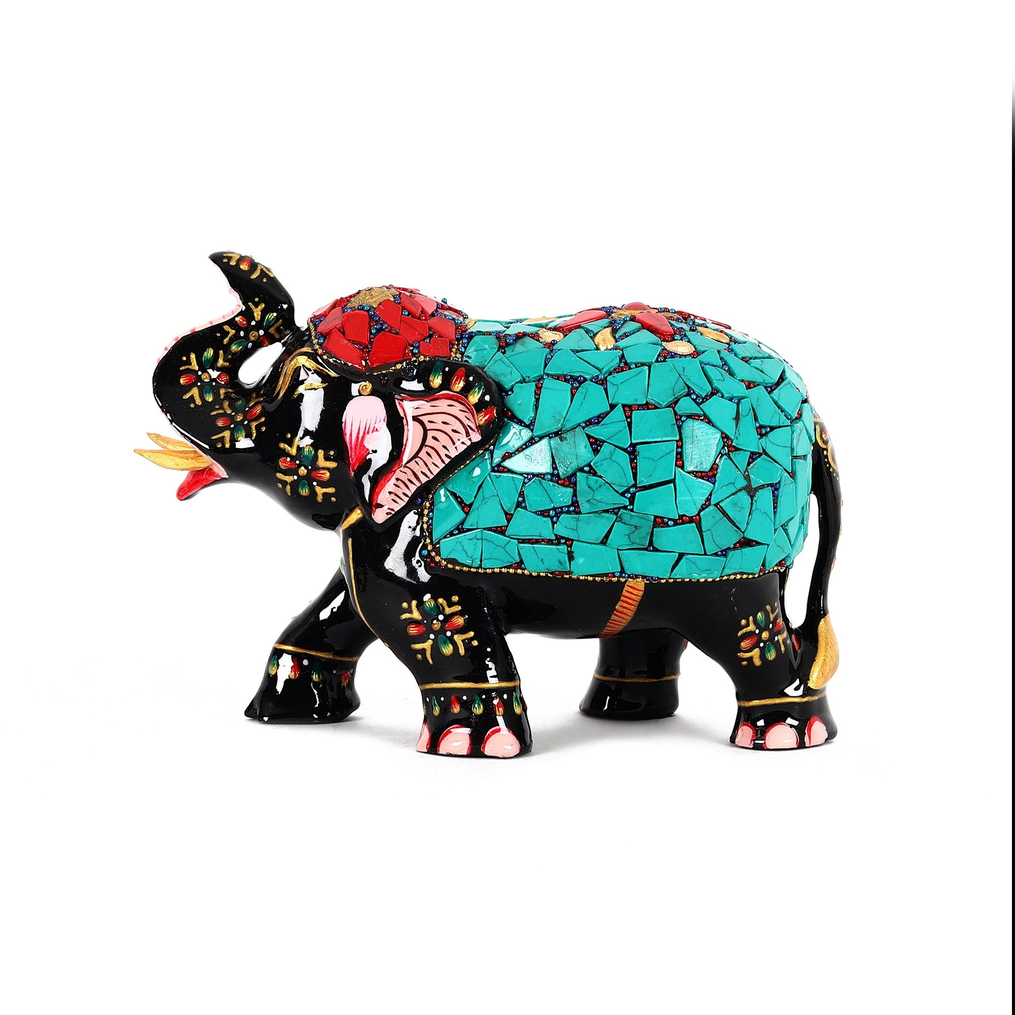 Turquoise Wooden Elephant Statue (Small)
