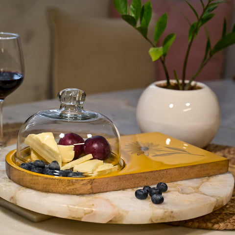 Wooden Platter with Glass Cloche
