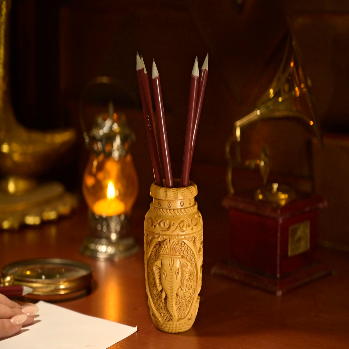 Ganesha Handcrafted Wooden Pen Holder