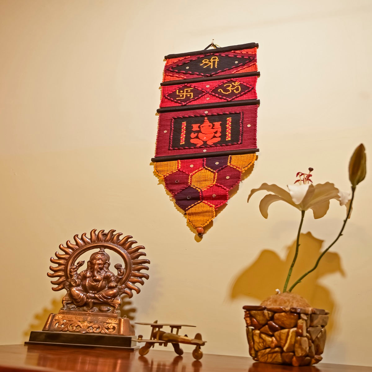 Handmade Ganesha Jute Cotton Wall Handing